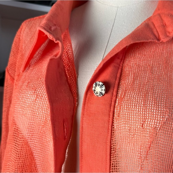 Peter Popovitch Vintage 80’s Orange Long Sleeve Beachy Button Up Shirt Size L - Picture 13 of 15